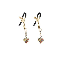 Затискачі для сосків з підвіскою Liebe Seele Nipple Clamps Gold Heart-shaped Flowers on Blue