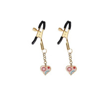 Затискачі для сосків з підвіскою Liebe Seele Nipple Clamps Gold Heart-shaped Flowers on White