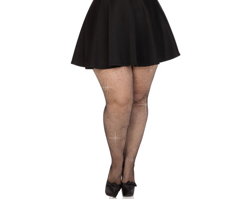 Колготки Leg Avenue Rhinestone micro net tights Plus size Black, дрібна сітка, стрази