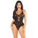 Боді з відкритою спиною та рюшами на стегнах Leg Avenue Lace Floral Lace Halter Teddy One Size, Black