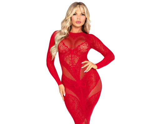 Сукня з довгим рукавом Leg Avenue Lace and Net Bodycon Gown One Size, Red