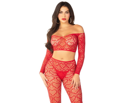 Комплект топ і легінси Leg Avenue Off The Shoulder, One Size, Red, довгий рукав