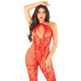 Бодістокінг з глибоким декольте Leg Avenue Seamless Net and Lace Lingerie Jumpsuit One Size, Red