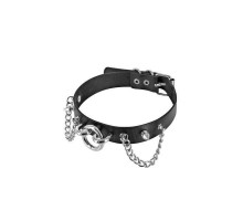 Нашийник ланцюжками, шипами і кільцем Fetish Tentation Choker Rings and Chains, екошкіра