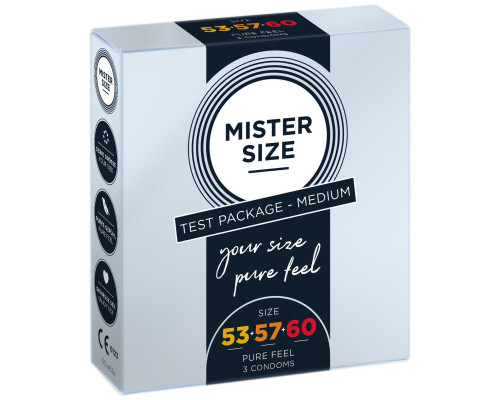 Набір презервативів Mister Size - pure feel - 53–57–60 (3 condoms)  (м'ята упаковка!!!)