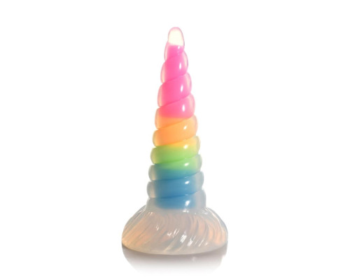 Фентезійний фалоімітатор Creature Cocks Luminescent Rainbow Silicone Dildo, світиться в темряві, 19,6 см