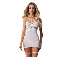 Бебі-дол Obsessive Arrowel White chemise L/XL, з декоративним чокером та гартерами