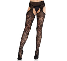Колготки Leg Avenue Cross Hatch Floral Lace Suspender Hose One Size