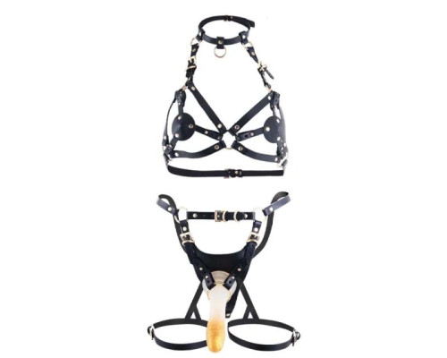Сбруя зі страпоном LOCKINK SEVANDA Queen Sheba Set with Golden Dildo