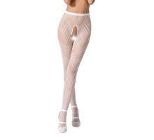 Еротичні колготки-бодістокінг Passion S010 white, з доступом, геометричний малюнок