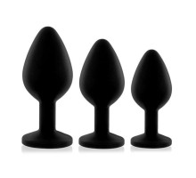 Набір силіконових анальних пробок із кристалом Rianne S: Booty Plug Set Black (м'ята упаковка!!!)