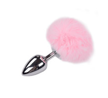 Металева анальна пробка Кролячий хвостик Alive Fluffy Plug L Pink (м'ята упаковка!!!)