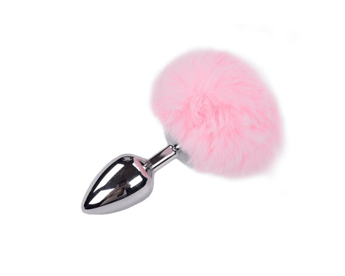 Металева анальна пробка Кролячий хвостик Alive Fluffy Plug L Pink (м'ята упаковка!!!)