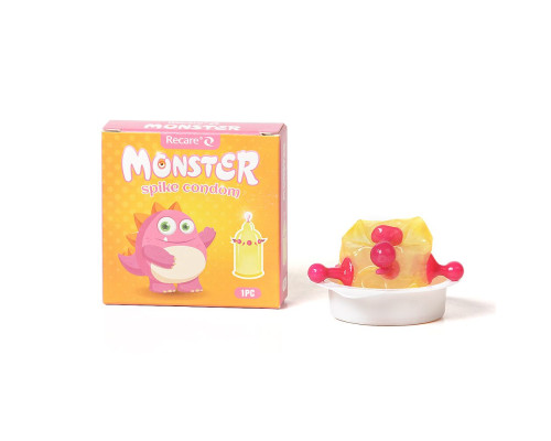 Насадка на член Recare Pink Monster Spike Condom (презерватив з кульками та вусиками)