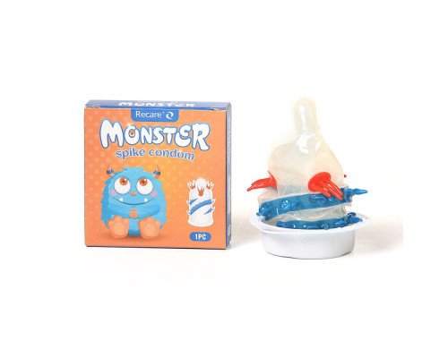 Насадка на член Recare Blue Monster Spike Condom (презерватив з вусиками та спіраллю шипів)