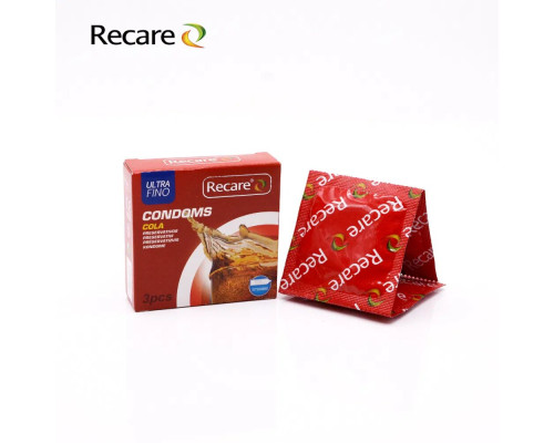 Презервативи Recare Cola Dotted&Ribbed Condoms 3 шт, з пухирцями та ребрами, аромат: Кола