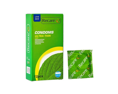 Презервативи Ultra Thin Mint Condoms Recare 12 шт, ультратонкі, аромат: м'ята