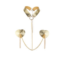 Пестис-сердечка з пензликами та чокером JSY Nipple Sticker RT236114 Golden