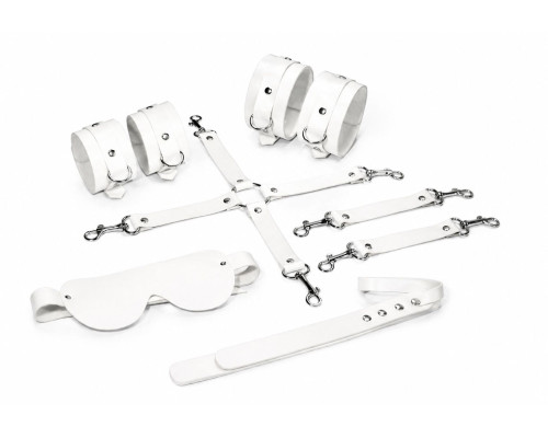 Набір Feral Feelings BDSM Kit 5 White, наручники, поножі, хрестовина, маска, падл