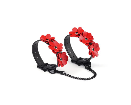 Поножі Liebe Seele Flower Rhythm - Black and Red Leather Flowers Hand Cuffs