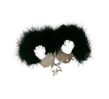 Наручники металеві Adrien Lastic Handcuffs Black з чорним пухнастим оздобленням