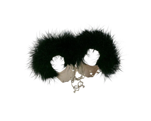 Наручники металеві Adrien Lastic Handcuffs Black з чорним пухнастим оздобленням