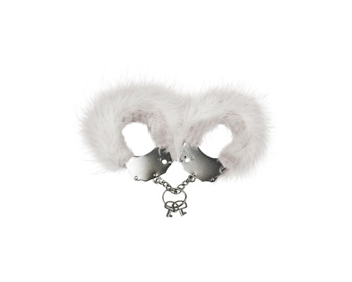 Наручники металеві Adrien Lastic Handcuffs White з білим пухнастим оздобленням