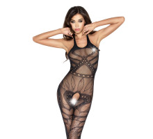 Бодістокінг Passion BS037 black, комбінезон, відкрита спина, халтер
