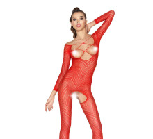 Бодістокінг Passion BS040 red, комбінезон з відкритими грудьми