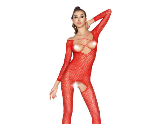 Бодистокинг Passion BS040 red, комбинезон с открытой грудью