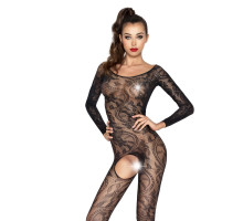 Бодістокінг Passion BS042 black, комбінезон, довгий рукав, закрите плече
