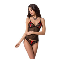 Комплект білизни Passion MELISSA SET XXL/XXXL, black, ліф-сорочка зі шнурівкою і трусики
