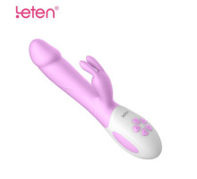 Вібратор-кролик з масажними стволом і підігрівом Leten Alina Purple, два мотори