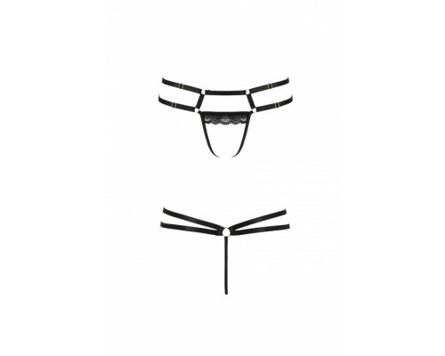 Трусики-стрінги зі стреп та мереживом Passion Exclusive LORRY THONG L/XL, black