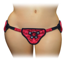 Трусы для страпона Sportsheets - SizePlus Red Lace Satin Corsette, с корсетной утяжкой, ульракомфорт