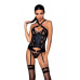 Сітчастий комплект із візерунком, корсет, підв'язки, трусики Passion HIMA CORSET XXL/XXXL black