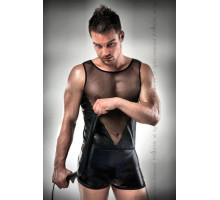 Комплект білизни Passion 016 SET black L/XL, шортики під латекс і напівпрозора маєчка