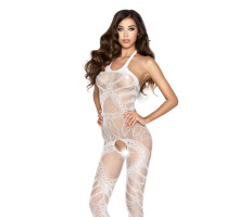 Розпродаж!!! Бодістокінг Passion BS037 white, комбінезон, відкрита спина, халтер