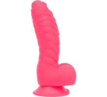 Ребристий фалоімітатор на присосці ADDICTION — Tom 7″ Dildo With Balls — Pink, віброкуля в подарунок