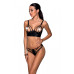 Комплект з екошкіри з люверсами та ремінцями Passion MALWIA BIKINI L/XL, black, бра та трусики