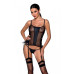Сітчастий корсет з люверсами та знімними пажами Passion MALWIA CORSET L/XL black, екошкіра, стрінги