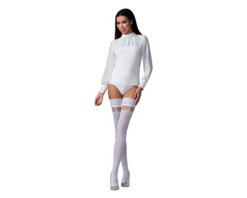 Панчохи Passion ST121 1/2 white на ажурній силіконовій резинці з квітковим орнаментом і вертикальним