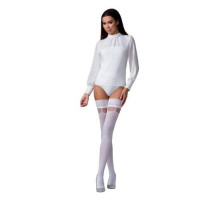Панчохи Passion ST121 3/4 white на ажурній силіконовій резинці з квітковим орнаментом і вертикальним