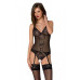 Корсет із пажами, трусики з ажурним декором та відкритим кроком Passion URSULA CORSET L/XL, black