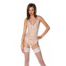 Корсет із пажами, трусики з ажурним декором та відкритим кроком Passion URSULA CORSET XXL/XXXL white