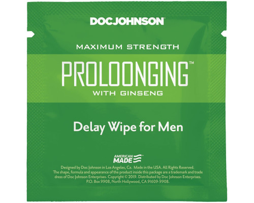 Пролонгуюча серветка Doc Johnson Delay Wipe For Men з екстрактом женьшеню