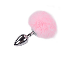 Металева анальна пробка Кролячий хвостик Alive Fluffy Plug M Pink, діаметр 3,4 см