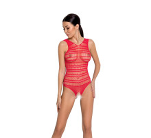 Бодістокінг з доступом Passion BS086 red, вертикальна сітка, виріз на спинці