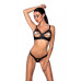 Комплект з екошкіри Passion CELINE BIKINI S/M black відкритий бра зі стрічками, стрінги зі шнурівкою