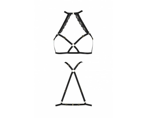 Портупея зі стреп із мереживом Passion Exclusive LORRY BRA XXL/XXXL, black, стрінги в комплекті